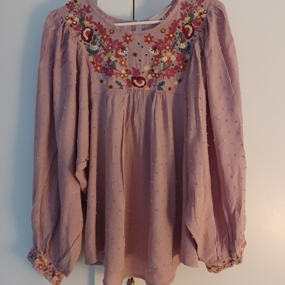 Solitaire Dusty Pink Embroidered Peasant Blouse